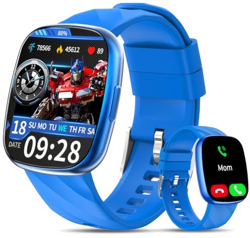 Transformers Montre Intelligente Enfant, Montre Connectée Sport avec Appel Bluetooth, Cardio/Sommeil/Podomètre, 100+ Modes Sportifs IP68 Étanche, Idée Cadeau Anniversaire Garçon Fille 6-12 Ans,Blue