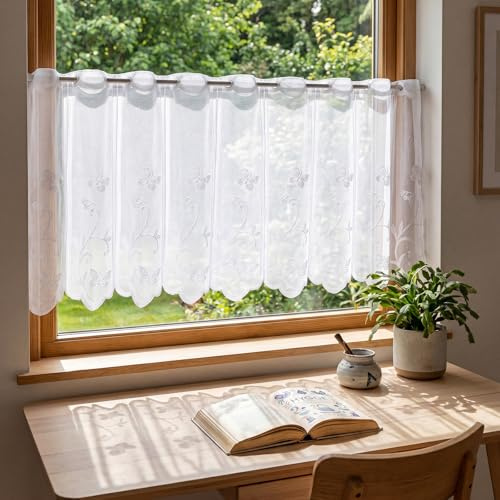 Teokantz 4 Stück Scheibengardinen, 130 × 45 cm Bistrogardine, Gardinen Kurz Fenster, Scheibengardine für Küche Wohnzimmer