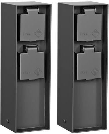 ledscom.de Columna de enchufes para jardín POKU (2 Unidades) para Exterior, IP44, Doble, plástico, Antracita, Cuadrada, 23 cm