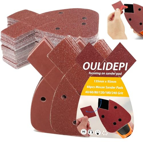 60pcs Black and Decker Mouse Sander Pads,Grit 40/60/80/120/180/240 4 Holes Detail Sander Pads, Sanding Pads for Mouse Sander,Hook and Loop Mouse Sanding Sheets for Black and Decker Detail Palm Sander