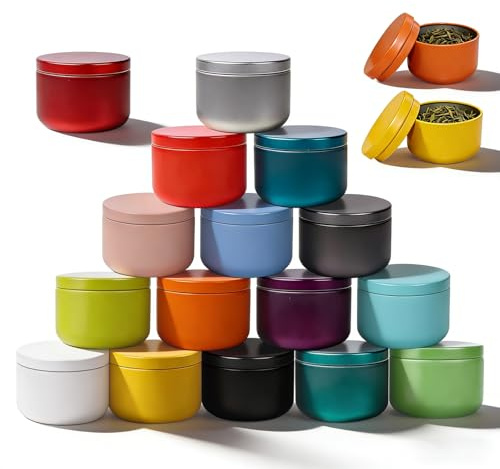 RTSHUK 16 Stück Bunte Teedosen für Losen Tee, Rund Teedose Metall 54 × 40mm Tee Aufbewahrung Losen Klein Klassische Runde Teedose Küchenbehälter für Kaffee Zucker Gewürzen