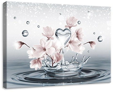 Forwall Leinwand Bilder - Magnolie Blumen Wassertropfen Herz - 70x50 cm | Leinwandbilder, Bild auf leinwand, Wandbild XXL groß Wandbilder für Wohnzimmer Schlafzimmer Wohnzimmerbilder