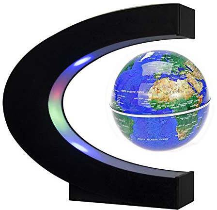 Floating Globe with LED Lights C Shape Magnetic Levitation Floating Globe World Map for Desk Decoration (Blue)