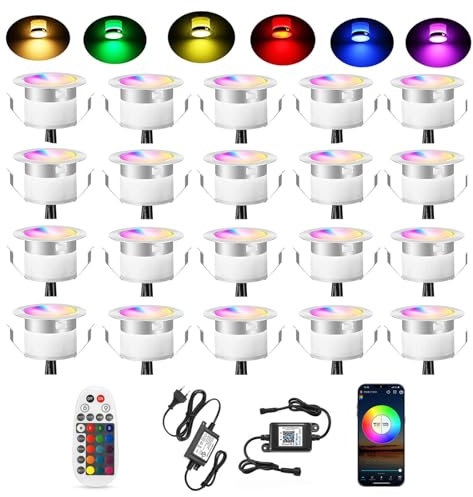 20er Bluetooth RGBWW Led Bodeneinbaustrahle Aussen 0.5W Ø45mm IP67 Wasserdicht LED Einbaustrahler Terrasse Küche Garten Led Lampe Full Kit