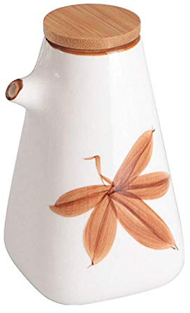 AILZNN Distributeur Japonais De Vinaigre D'huile, Distributeur De Pot De Bouteille De Vinaigre D'huile Cuisine Céramique Olive Sauce Drizzler avec Bouchon en Bois, Motif Vintage Peint 220ml,G-220ml