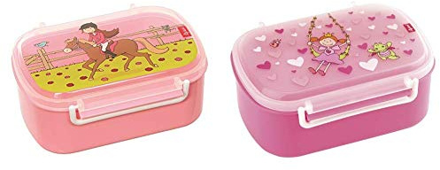 Sigikid Mädchen, Brotdose mit Buntem Druck, Brotzeitbox Gina Galopp, Rosa, 25006 & Mädchen, Brotdose mit Buntem Druck, Brotzeitbox Pinky Queeny, Pink, 24472