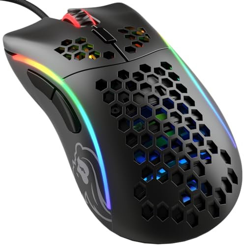 Glorious Gaming Model D- (Small) Wired Gaming Mouse - 61g Superlight Honeycomb Design, RGB, Ergonomic, Pixart 3360 Sensor, Omron Switches, PTFE Feet, 6 Buttons - Matte Black