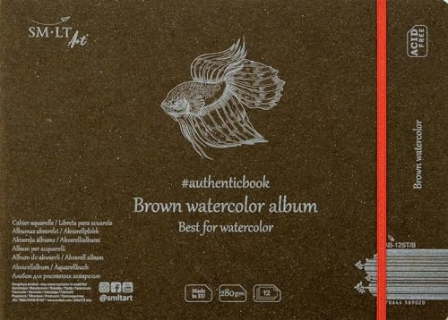 SMLT 5AB-12ST/B Authentic line 245x176 mm genähtes Aquarellblock authenticbook, 280 gsm braunes Aquarellpapier, 12 Blatt