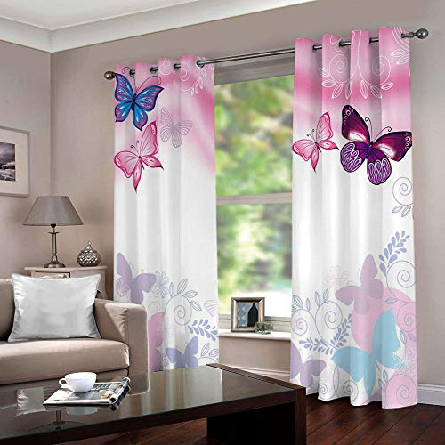 YLWMBB Vorhang Blickdicht mit Ösen 3D Rosa Schmetterling Verdunkelungsvorhang 2er Set Gardine Polyester für Schlafzimmer Kinderzimmer Wohnzimmer Dekoration 280x250cm