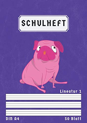 Schulheft Din A4 Lineatur 1: Liniert 50 Blatt | 1 Klasse Schreibheft A4 Lineatur 1 Farbig Hinterlegt | Homeschooling und Schulanfang | Lila