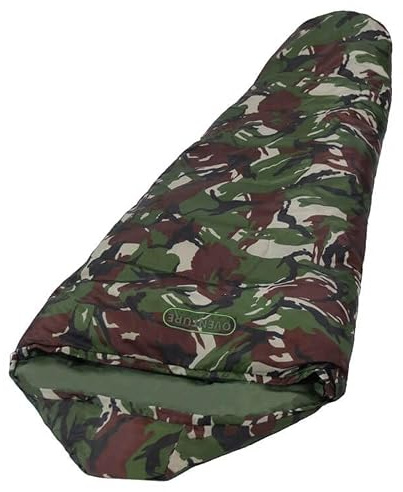 Oventure Sviland Junior Camo | Kinderschlafsack | 155 x 70 cm | Camping | Mumienmodell mit Kapuze | Warm und gemütlich | Geeignet für Frühling und Herbst | Leichtgewicht | Erhöhtes Fußende |