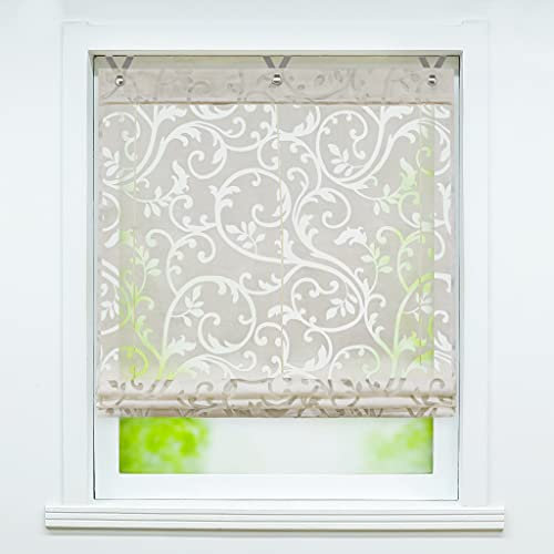 Joyswahl Voile Ösenrollo Transparenter Raffrollo mit Blumen Ausbrennerqualität »Jesscia« Schals Fenster Gardine mit Hakenaufhängung, Raffrollo ohne Bohren BxH 60x130cm, Sand 1 Stück