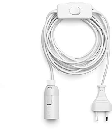 Lampenfassung max. 40W E14 / max. 60W E27 Schwarz 3,5m Kabel mit Stecker & Schalter (Weiß, E14 max. 40W)