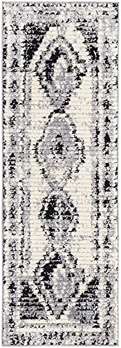 Rugs.com Tagine Collection Rug – 6 Ft Runner Black and White Medium-Pile Rug Perfect for Living Rooms, Kitchens, Entryways