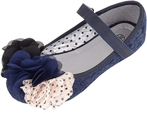ABSOLUTE FOOTWEAR Kids Girl Touch and Close Party Floral Pumps Dolly Shoes