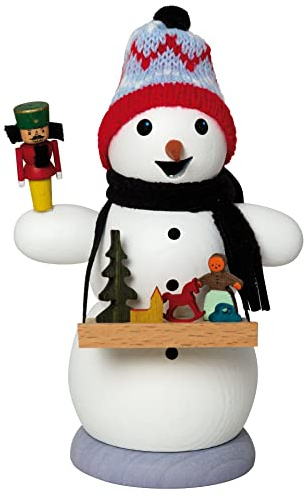 Kuhnert Rauchmann/Räucherfigur aus Holz - Schneemann als Weihnachtsmarkthändler - ca. 13 cm - Made in Germany
