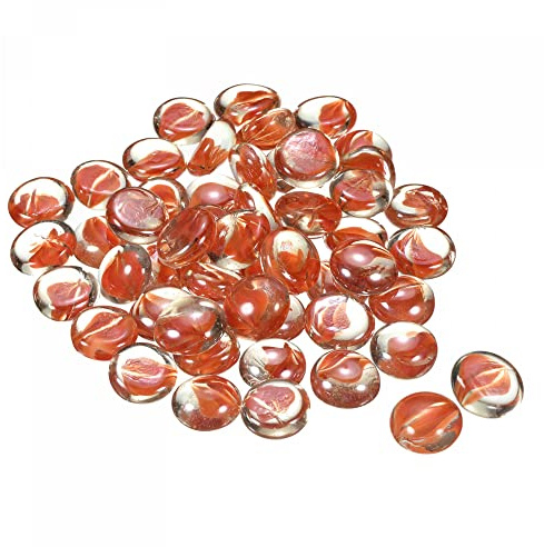sourcing map Decorative Flat Glass Marbles 17-19mm Rock Vase Filler Beads Pebbles Petal Orange for Fish Tank Table Scatter Decor, 50 Pcs