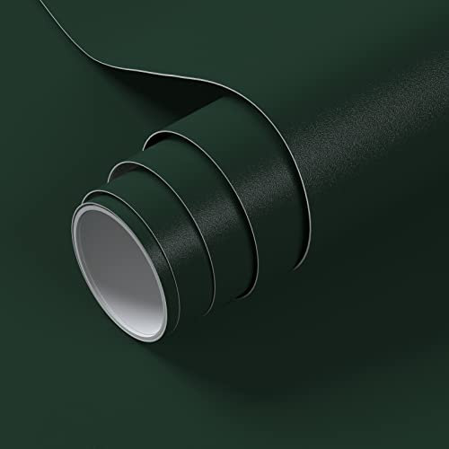 VOLEAAR Dark Green Contact Paper 40 x 1000CM Pure Green Peel and Stick Wallpaper Vinyl Adhesive Waterproof Solid Color Green Wall Paper for Cabinet Shelf Liner Room Walls Covering Decorative