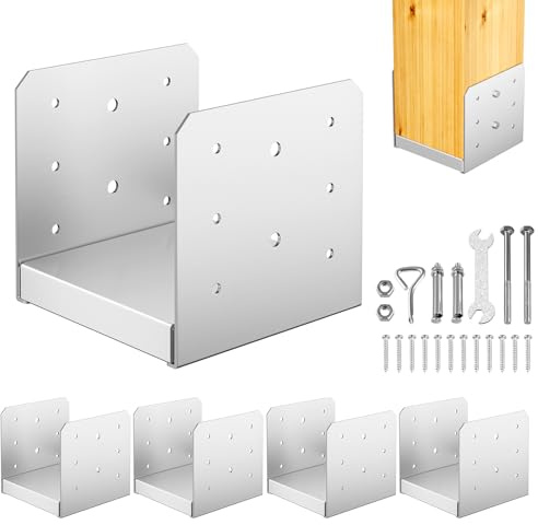 FMhotu 6x 6 Post Base, 5Pcs Stainless Steel Adjustable Post Anchor Bracket(Internal 5.5 x 5.5), Adjustable Post Base for Pavilion Deck Porch Handrail Railing Support Decorative Anchor Plate