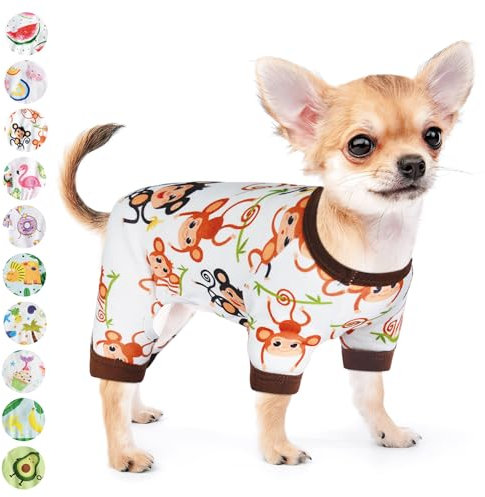 Dog Pajamas for Small Dogs Girl Boy Puppy Pjs Summer Pet Onesies for Chihuahua Yorkie Teacup Cute Soft Material Stretch Able Cat Clothes Outfit Apparel Doggy Jumpsuit (Large, Monkeys)