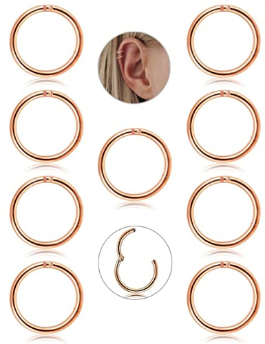 JeryWe 9stück Hypoallergen Nasenpiercing Ring Chirurgenstahl 16G - Helix Piercings Gold Nasenring Hoop Septum Piercing Clicker Ring Piercing Segmentring Silber Daith Rook Conch Tragus Piercings 8mm