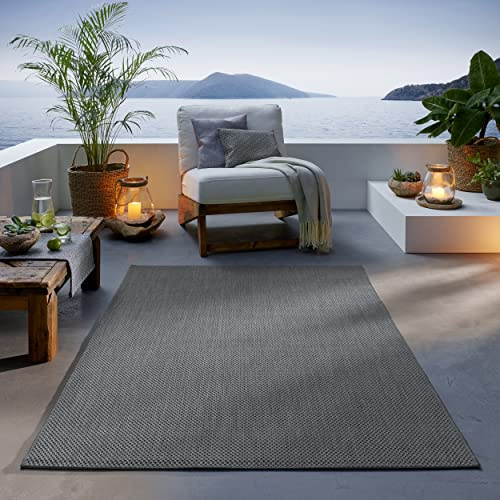 TacaHome Outdoor Teppich I UV-Stabil Für Drinnen und Draußen I Terrasse Balkon Garten Wohnzimmer Badezimmer Küche Flur Läufer | 240 x 340 cm Anthrazit