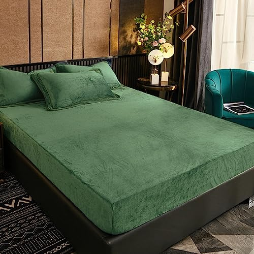 Sábana bajera cálida de invierno de 90 x 200 cm, para cama con somier, terciopelo, verde, verde salvia, cálido, de rizo, sábana bajera ajustable, 90 x 200 cm, para colchón alto, altura 25-30 cm