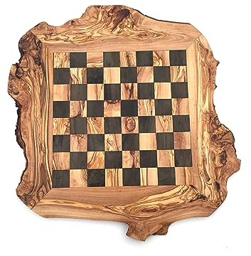 Schachbrett rustikal Größe wählbar ohne Schachfiguren Brett für Schach, Schachspiel handgemacht aus Olivenholz, Geschenidee (S)