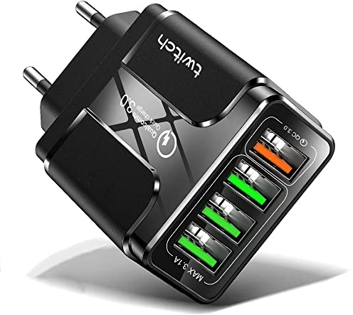 Cargador USB Múltiple de 4 Puertos de Carga Rápida QC 3.0 Quick Charger Compatible Con Todos Los Teléfonos Móviles, Samsung Galaxy, Note, Xiaomi, Huawei