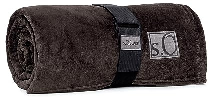 s.Oliver Kuschelsoft Decke 150x200 cm - flauschig, warm & waschbar, Kuscheldecke Dunkelbraun Uni