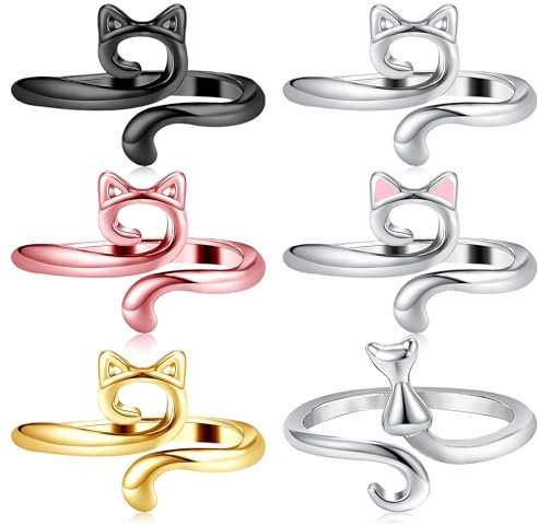 6 Stück Häkelringe, Abeillo Verstellbare Häkelringe Finger, Strick Häkelschlaufenringe für Finger, Cat Crochet Ring Häkel Zubehör, Häkelringe Finger zum Quilten Basteln Zubehör (Mehrfarbig)