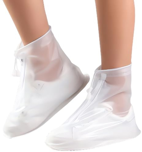 Docache Couvre Chaussure Impermeable, Protection Chaussure, Réutilisable, Avec Fermeture Éclair, Antidérapant, Galoches Pour Femmes, Hommes Et Enfants (Blanc, (M) 38-39)