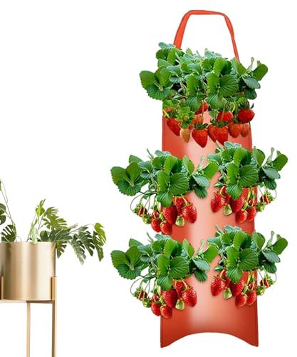 1 x Tomaten-Pflanzgefäß, Erdbeer-Wachstumsbeutel, Erdbeer-Wand-Pflanzgefäß, mehrere Öffnungen, zum Aufhängen, Erdbeersack, einfache Anwendung, vertikaler Erdbeergarten für Gemüse, Blumen, Kräuter