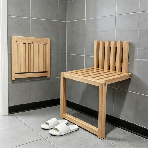 Sedia Pieghevole a Muro in Legno Massiccio Con Gambe Altezza 35/42 centimetre Sgabello Cambio Scarpe Ingresso Casa Pieghevole a 90 Gradi Carico 150kg Sedia Pieghevole Con Ferramenta Spessorata