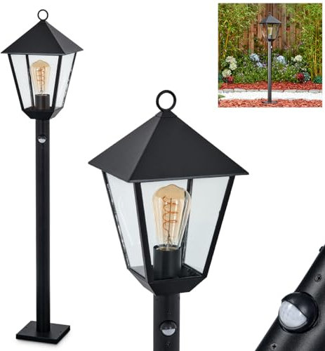 HOFSTEIN Lampada da esterni Anfei, lampada da sentiero con sensore di movimento in metallo/vetro in nero/trasparente, lampada da esterno effetto antico, altezza 102 cm, illuminazione da giardino IP44,