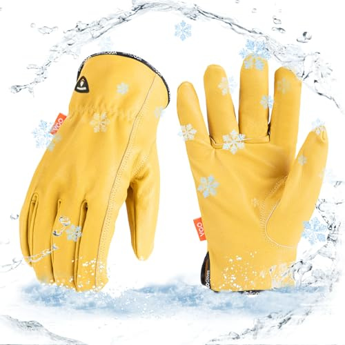 Vgo... 1Paar 0℃/32°F Warme Winter Sicherheit Schweinsleder Arbeitshandschuhe Männer, Rigger Handschuhe, Bauarbeiter Handschuhe, Bauhandschuhe(PA9501FLWP)