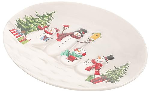 LABRIMP Christmas Ceramic Serving Plate for Dipping Sauces Snowman Design for Condiments Appetizers and Festive Gatherings