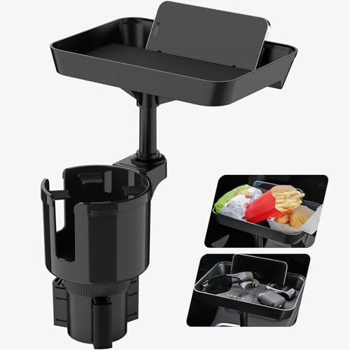 TYKOR Car Cup Holder Tray, Cup Holder Expander Adapter for Cars, 24cm Car Food Tray Table for Eating, Car Interior Organizer Accessories Fits Stanley, Large Drink Bottles 0.4-1.5 L (7-10.7 CM)
