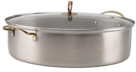 Casserole à Poisson en Acier Inoxydable 304, Marmite Ovale avec Couvercle Verre Trempé, Idéale pour Cuire à la Plaque Céramique, pour Cuisine Familiale