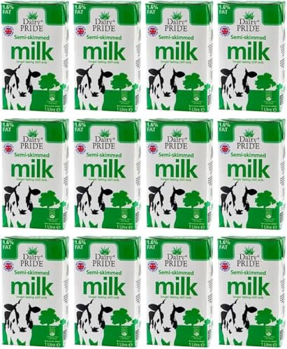 Dairy Pride Semi-Skimmed Milk 1L (Pack of 12) | Reduced Fat Milk for a Healthier Choice | UHT Processed for Long Shelf Life | Versatile Use in Tea, Coffee, Cereals, or Cooking | Eco-friendly Packaging