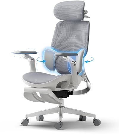 Hbada E3 Ultra Ergonomischer Bürostuhl, großer und hoher Bürostuhl – mit 3-Zonen-dynamischer Lendenwirbelstütze, 360° mechanischen Armlehnen, 4D-Verstellbarer Kopfstütze, Grau