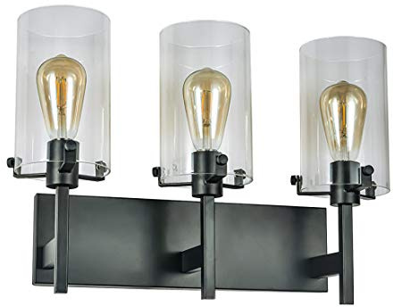 Lamp Lampada da Parete per Interni Moderna Industriale a 3 Teste, toeletta da Bagno con Vetro Trasparente Vintage, Lampada da Parete Nera per Toilette, spogliatoio, Camera da Letto, Ingresso, D Lamp