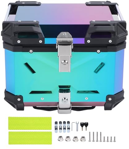 Akozon Motorcycle Top Box Colorful Safety Lock Water Aluminium Alloy Trunk