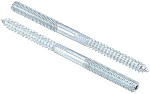 TOP-VIGOR 5Pcs Hanger Bolts, M10x130mm Double Headed Bolts Self Tapping Screw, Double Ended Dowel Screws, Screw Dowels Hanger, Threaded Lag Wood Screws and Machine Bolts for Wood Joint Furniture