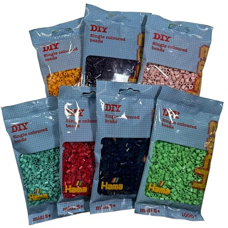 Hama Perlen 9411 Bügelperlen Beutel mit ca. 7000 Midi Bastelperlen mit Durchmesser 5 mm in 7 Trendfarben, für Kinder ab 5 Jahren