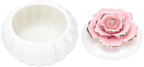 VANZACK Ceramic Jewelry Box with Lid Large Capacity Porcelain Organizer Rose Pattern Decorative Storage for Home Travel and
