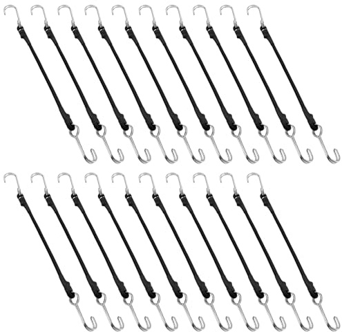 CHUENKUK 20 Stück Spanngummi mit Haken, 30 cm Gummispanner Expander mit Haken, Schwarz Elastische Gepäckspanner für Fahrrad, Camping und Transport