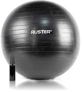 RUSTER - Pelota de Pilates Anti Pinchazo 55/65 cm | Pelota Pilates para Core, Yoga, Embarazo y Rehabilitación | Superficie Resistente para Ejercicio y Gimnasio en Casa (Negro, 65cm)