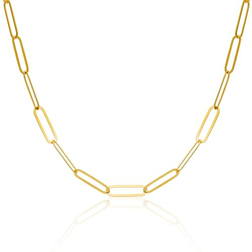 MIORE Schmuck Damen, Collier Kette Damen aus 925 Sterling Silber/ 18 Karat Gelbgold Vergoldete, Kette Silber Paperclip, Silberkette 925 Ohne Anhänger, Halskette 43 cm, Handgemacht in Italien