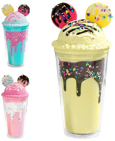 SilverChry Dryckesbägare med sugrör och lock 450 ml, iskaffemugg, muggar med dubbla väggar söt – björnglassdesign, bubbeltekopp, matcha-glas, resemugg, näbbkopp (gul)